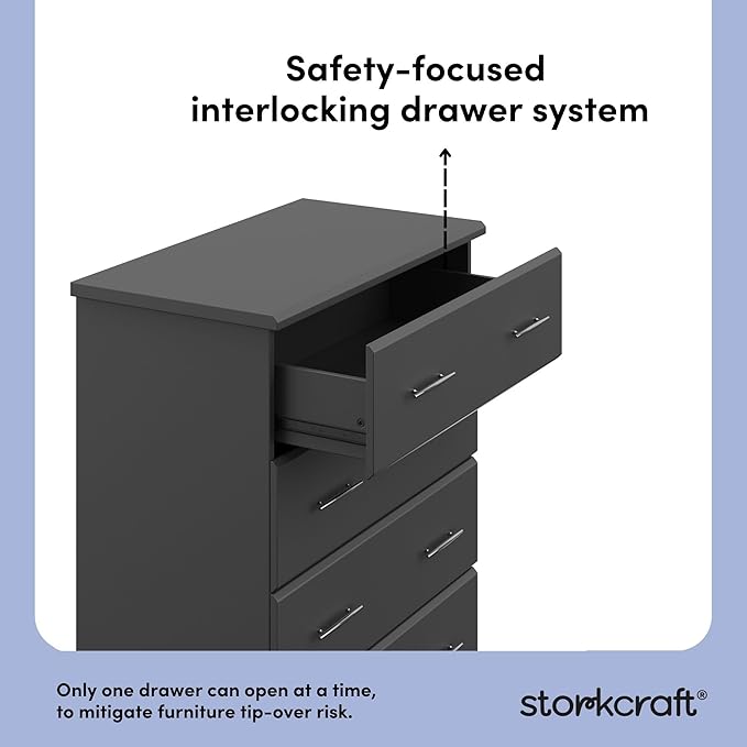 Storkcraft Brookside 4 Drawer Dresser (Gray) – GREENGUARD Gold Certified, Nursery Dresser for Kids Bedroom, Chest of Drawers