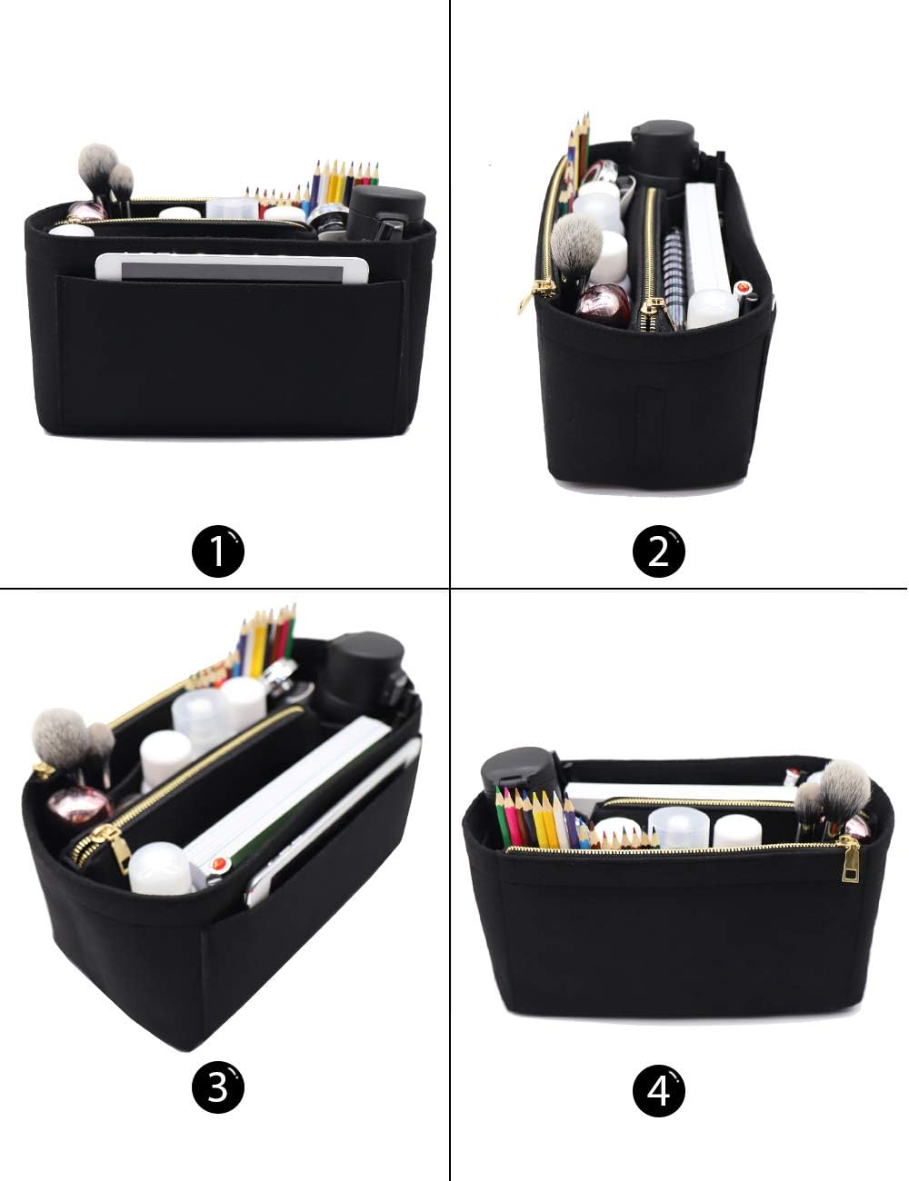 LEXSION Felt Purse Bag Organizer Insert with zipper Bag Tote Shaper Fit Speedy Neverful PM MM