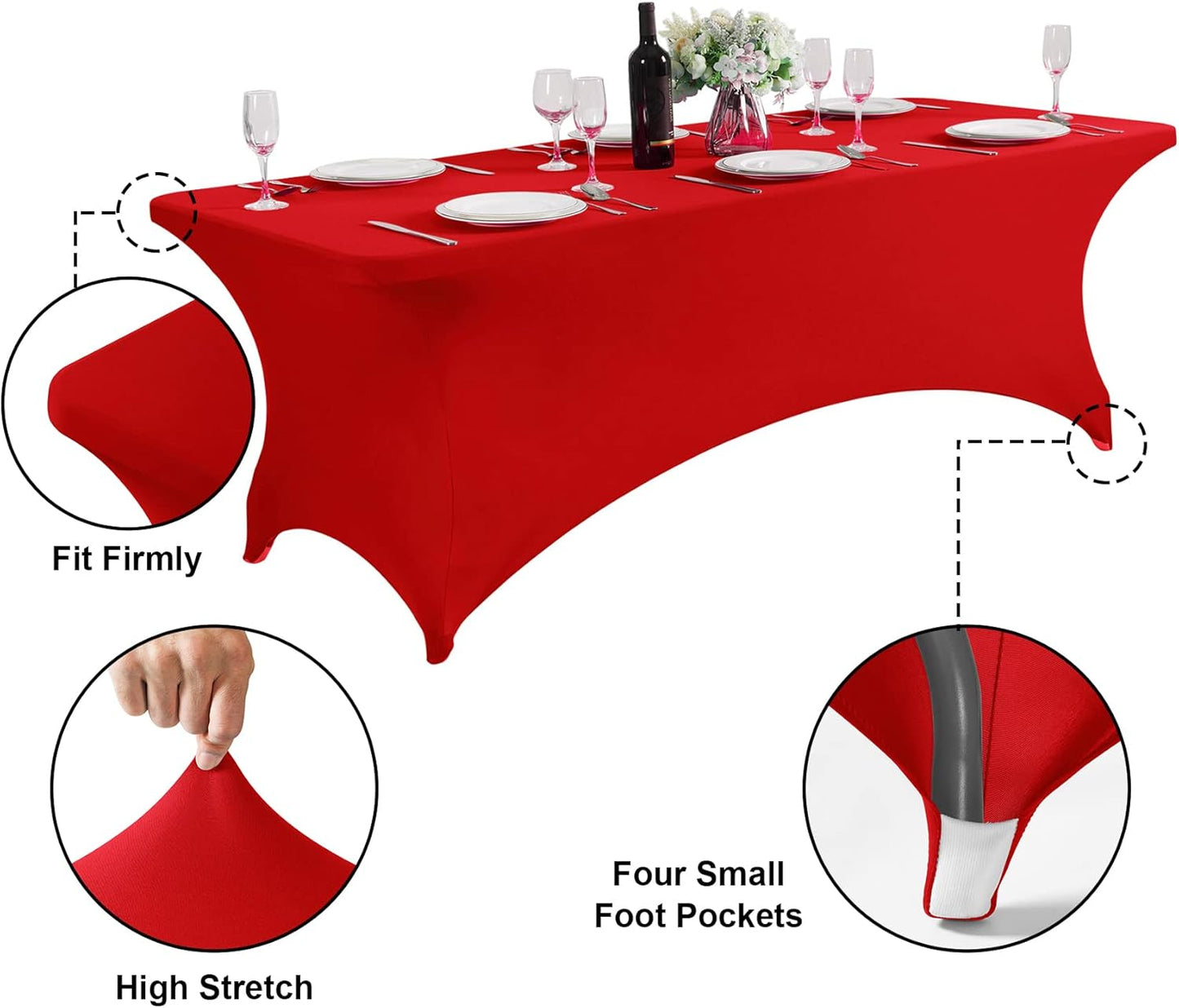 SuperO 2Pack Waterproof Spandex Table Cover for 4FT Table Universal Fitted Stretch Tablecloth for Party, Banquet, Wedding and Events-Red