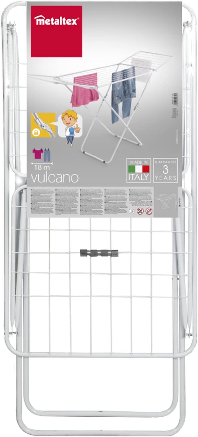 Metaltex Vulcano Laundry Dryer - Compact Metal Indoor and Outdoor Laundry Drying Rack - Perfect for Clothes and Small Home Essentials - Silver, 55 x 180 x 100 Centimetres