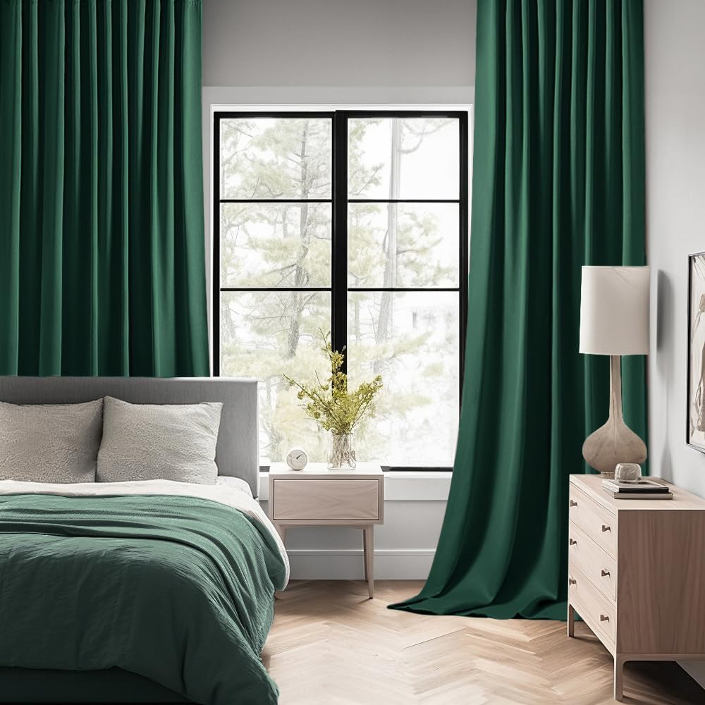 MIULEE Hunter Green Back Tab Blackout Curtains 84 Inch Length 2 Panels Set for Living Room Bedroom, Rod Pocket/Pinch Pleat Thermal Insulated Room Darkening Pleated Light Blocking Drapes