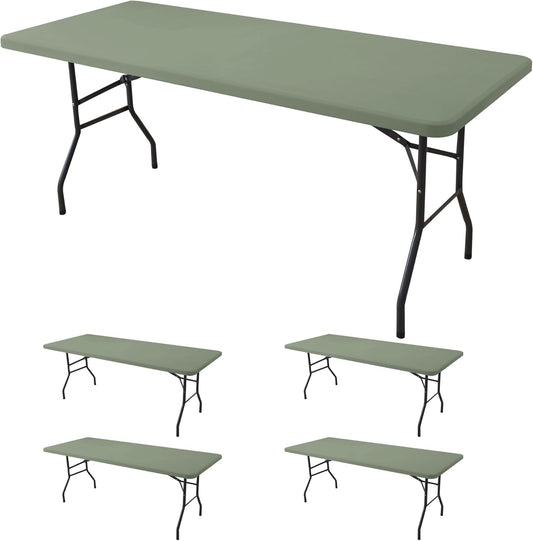 Fitted Tablecloth for 8 Foot Rectangle Tables-4 Pack Sage Elastic Outdoor Picnic Table Cover-Spandex Stretch Folding Table Cloths 8ft for Camping Dining Room Patio Kitchen Banquet Party