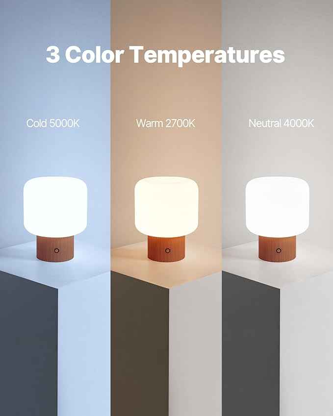 Halo Mushroom Lamp, 5W Cute Cordless Rechargeable Table Lamp with Glass Shade, 3-Color Dimmable Small Retro Touch Bedside Lamp for Bedroom Ambient Decor (Orange)