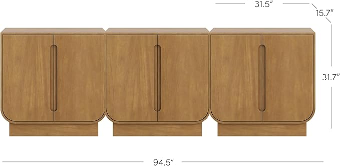 Nathan James Joey Mid Century Modern Storage Cabinet, Arched Accent Cabinet with Rounded Bottom Edges and Integrated Door Pull Cutouts, Light Brown Set of 3