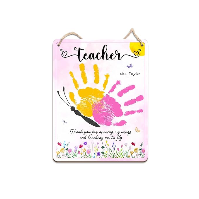 DIY Butterfly Handprints Craft Sign Gift for Daycare PreK Preschool Kindergarten Teacher, Butterfly Craft Teacher Appreciation Keepsake, End of Year Gifts from Students, Thank You For Opening My Wings