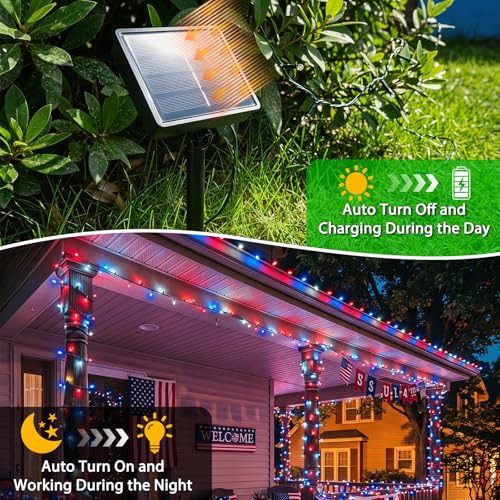 2pack 500LED Solar String Lights Outdoor Waterproof Red White Blue (180 Foot)