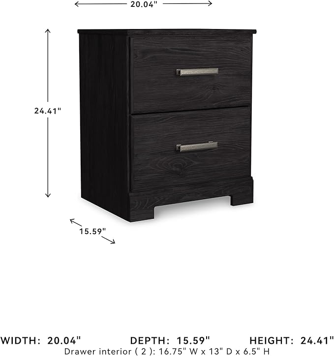 Signature Design by Ashley Belachime Contemporary 2 Drawer Nightstand, 24.41" Tall, Black