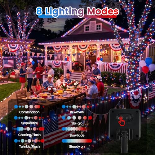 2pack 500LED Solar String Lights Outdoor Waterproof Red White Blue (180 Foot)
