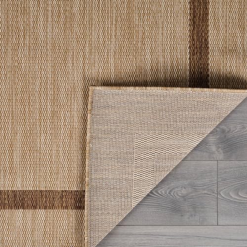 Bordered Outdoor Rug 6x9 Washable Outside Carpet for Indoor Patio Porch Waterproof Easy Cleaning Non Shedding Area Rugs Jute Beige