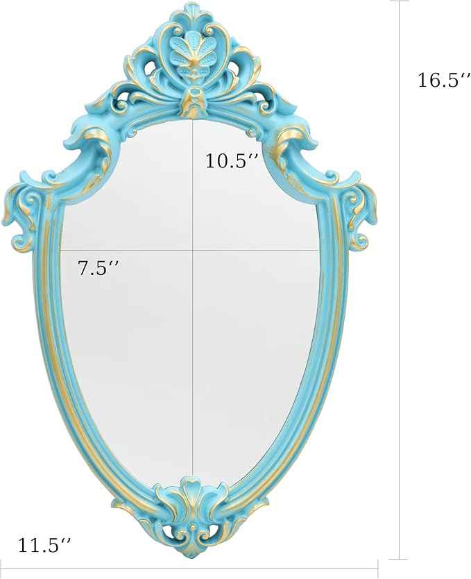 Eaoundm 16.5 x 11 inch Vintage Shield Shape Decorative Wall Mirror (Blue)