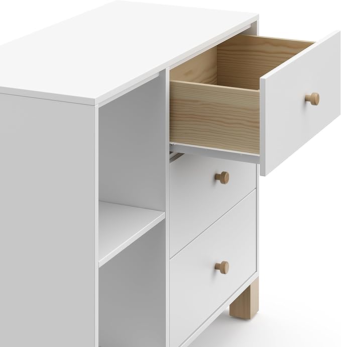 Storkcraft California 3 Drawer Combo Dresser (White with Driftwood) – GREENGUARD Gold Certified, Interlocking Drawer System, Pre-Installed Drawer Tracks for Easier Assembly, Spacious Cabinet