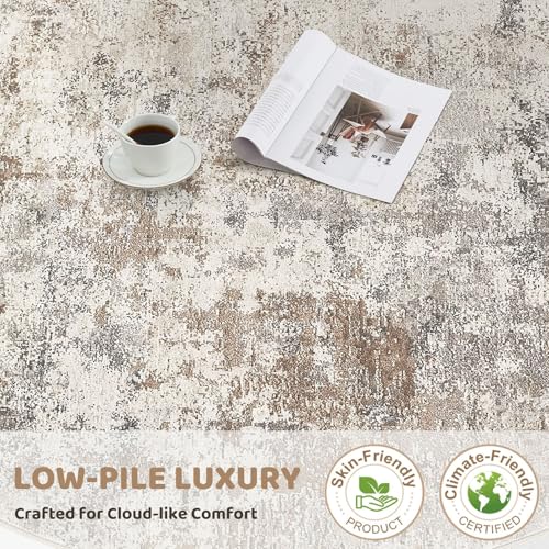 3x5 Entryway Area Rug Washable Neutral Brown Grey Small Carpet