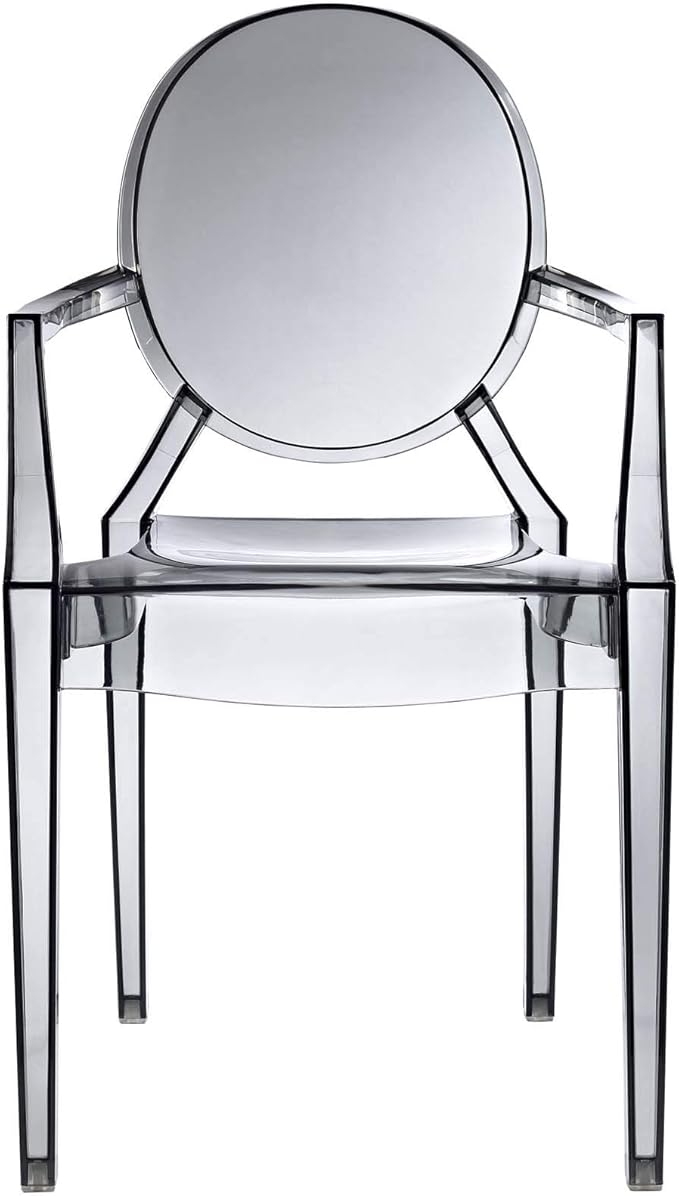 Modway Casper Modern Acrylic Stacking Kitchen and Dining Room Arm Chair in Smoke - Fully Assembled