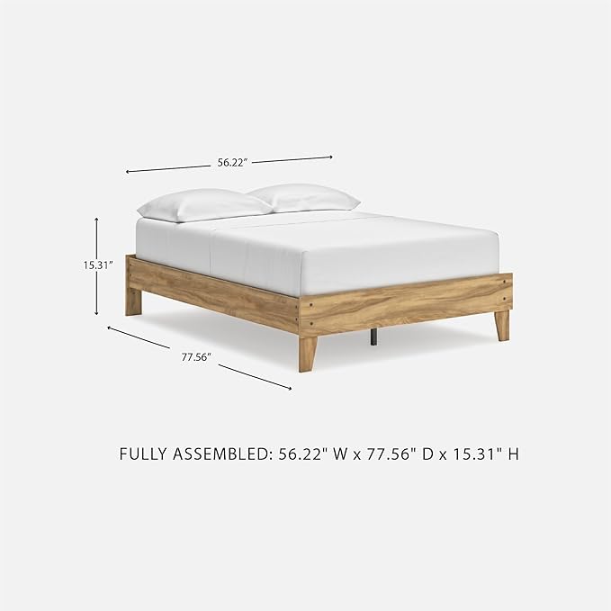 Signature Design by Ashley Bermacy Vintage Full Platform Bed with Metal Slats and Center Support Legs, Light Brown