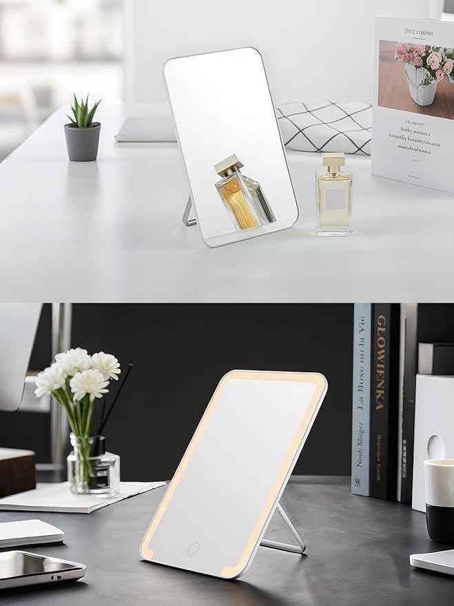 OMIRO Desk Makeup Mirror, 8 x 5 inches Table Mirror with Foldable Stand and Hanging Hole for Shaving and Travelling, White,2PCS