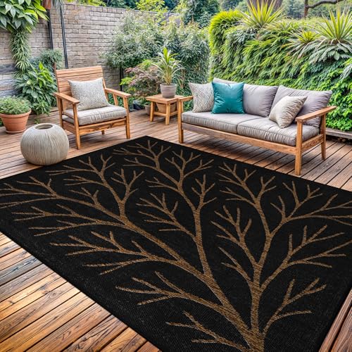 Washable Indoor Outdoor Rug 9x12 Modern Area Rugs Branch Pattern Non Shedding Waterproof Easy Clean Patio Deck Porch Living Room Bedroom Garden RV (108 Sq Ft)