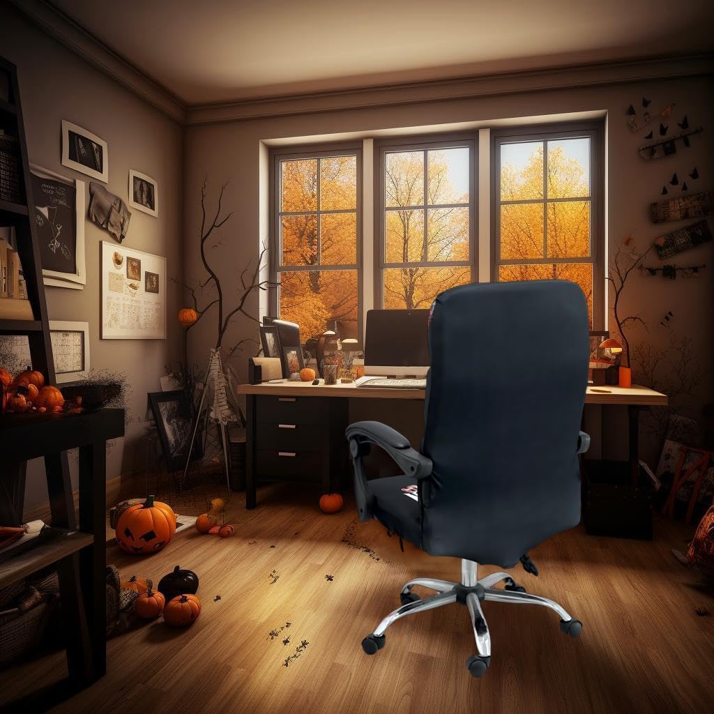 Halloween Office Chair CoversHorror Bloody Handprints Footprints on White Horror Theme Print Stretchable Slipcover for Modern Simplism Style High Back Boss Chair(No Chair) (Halloween08, L)…