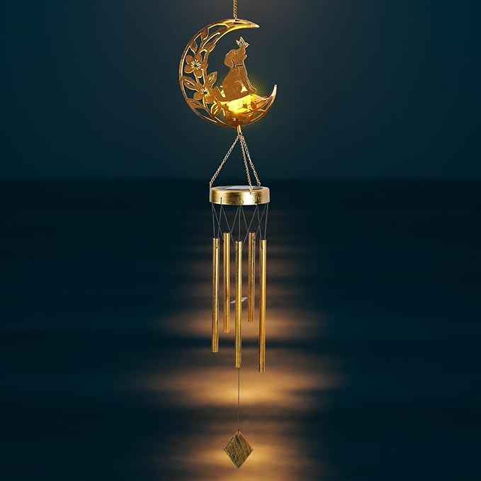 Moon Dog Wind Chime Outdoor, Handcrafted Metal Garden Wind Chimes with Dog & Moon Charms, Soothing Wind Bells for Patio Porch Decor, Weatherproof Gift for Lovers & Pet Owners