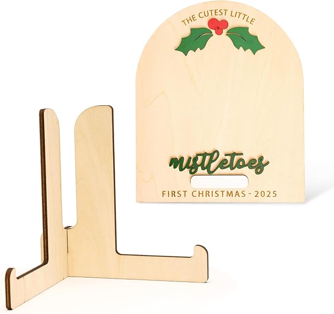 DIY Baby Footprint Keepsake Board with Name Box - Pen/Paint Not Included, Personalized Baby’s First Christmas 2025, Mistletoes Footprint Art, Nursery Footprint Decorative for Baby Shower Newborn