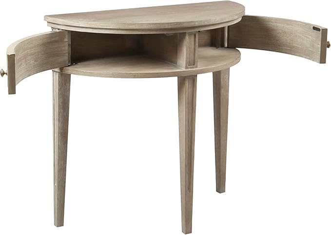 Martha Stewart Crestview Hall Console Table for Entryway with Storage, Solid Rubber Wood Frame, Vintage Demilune Shape, Bronze Knobs, Farmhouse, Accent Living Room Furniture Décor - Reclaimed Greige