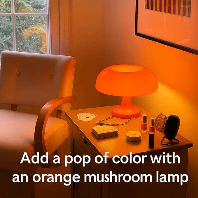 Orange Mushroom Lamp with 4 Replacable Bulbs– Retro Mid-Century Modern Mushroom Light for Bedroom, Nightstand or Desk