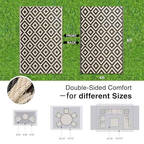 Outdoor Rug 4x6 ft Waterproof Reversible Mat