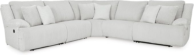 Signature Design by Ashley Top Tier Modern 5-Piece Reclining Sectional with Armrest and Throw Pillows, Light Gray