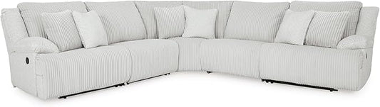 Signature Design by Ashley Top Tier Modern 5-Piece Reclining Sectional with Armrest and Throw Pillows, Light Gray