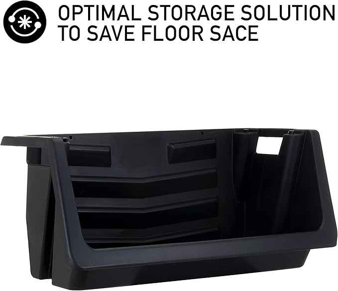Mighty Tuff Heavy Duty Nesting Stack Bins, Pack of 3, Extra-Large Handles, Wide Front Opening, Interlocking, Stack Vertically, Holds Up To 100 Pounds, Black