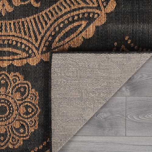 Medallion Outdoor Rug 6x9 Washable Outside Carpet for Indoor Patio Porch Waterproof Easy Cleaning Non Shedding Area Rugs Nut Brown 6 x 9