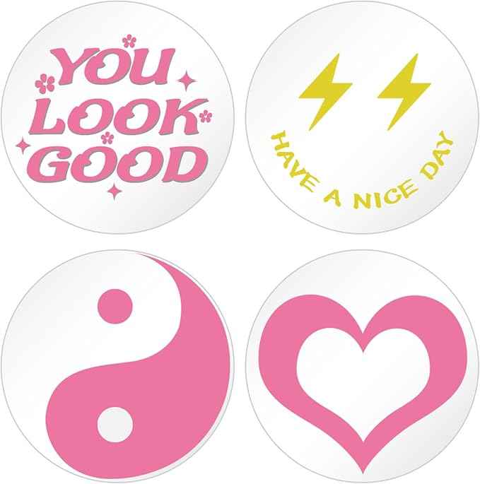 DARENYI 4Pcs Round Preppy Mirror Tiles 6 inch Acrylic Aesthetic Funky Mirror Wall Decor Preppy Room Decor for Bathroom Bedroom Vanity