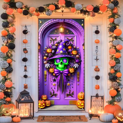 Halloween Entryway Banner Skull Witch Hat 35x71 Inch Polyester