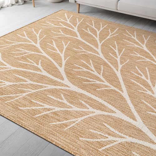 Washable Indoor Outdoor Rug 8x10 Modern Area Rugs Branch Pattern Non Shedding Waterproof Easy Clean Patio Deck Porch Living Room Bedroom Garden RV (80 Sq Ft)