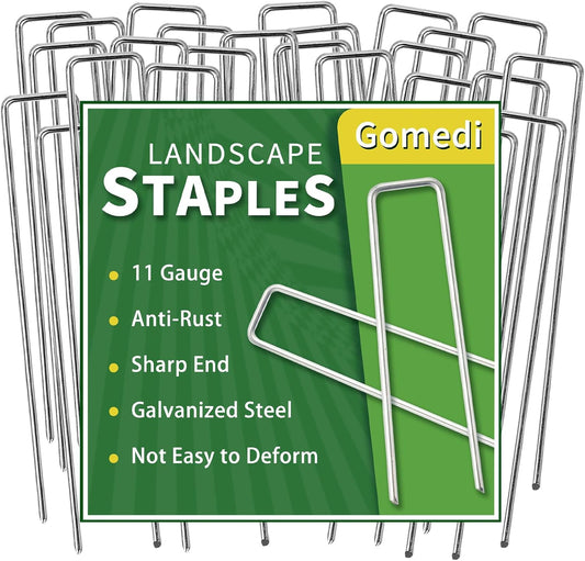 Landscape Staples 10 Inch 120 Pack, Garden Stakes Galvanized Garden Staples 11 Gauge, Plant Cover Stakes for Lawn Weed Barrier