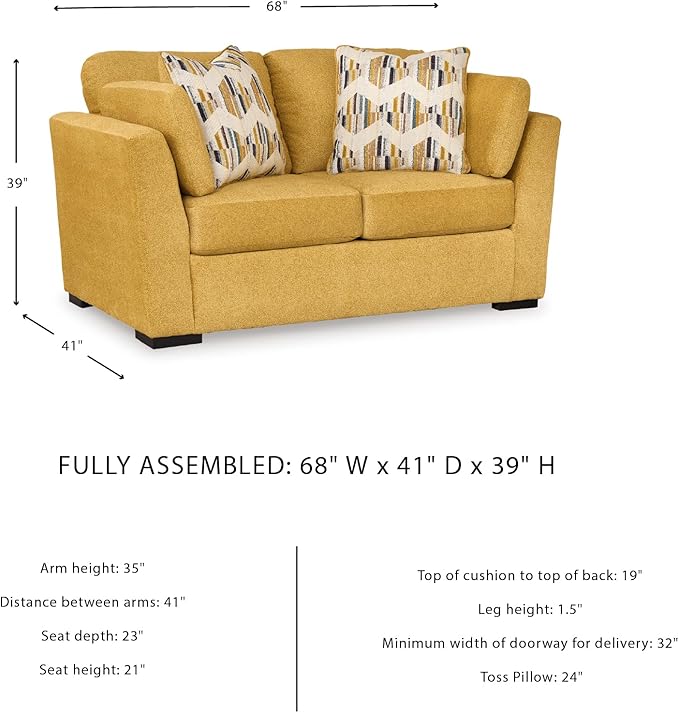 Signature Design by Ashley Keerwick Scandinavian Loveseat with 4 Toss Pillows, Yellow
