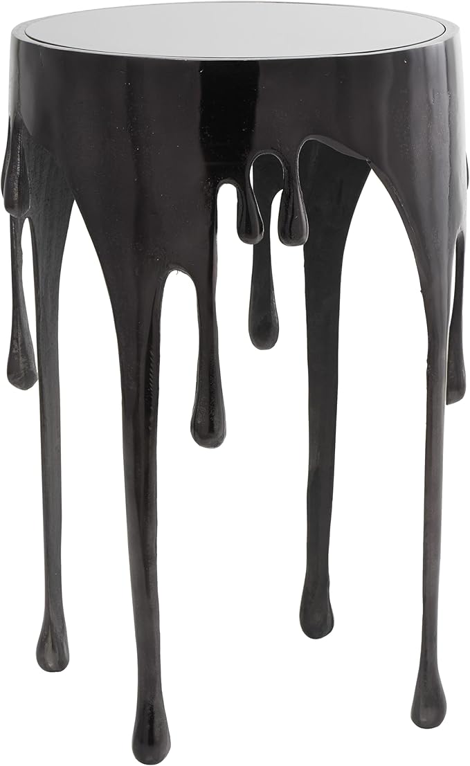 Deco 79 Aluminum Metal Side End Accent Table Melting Drip End Table with Glass Tabletop, Side Table 16" x 16" x 25", Black