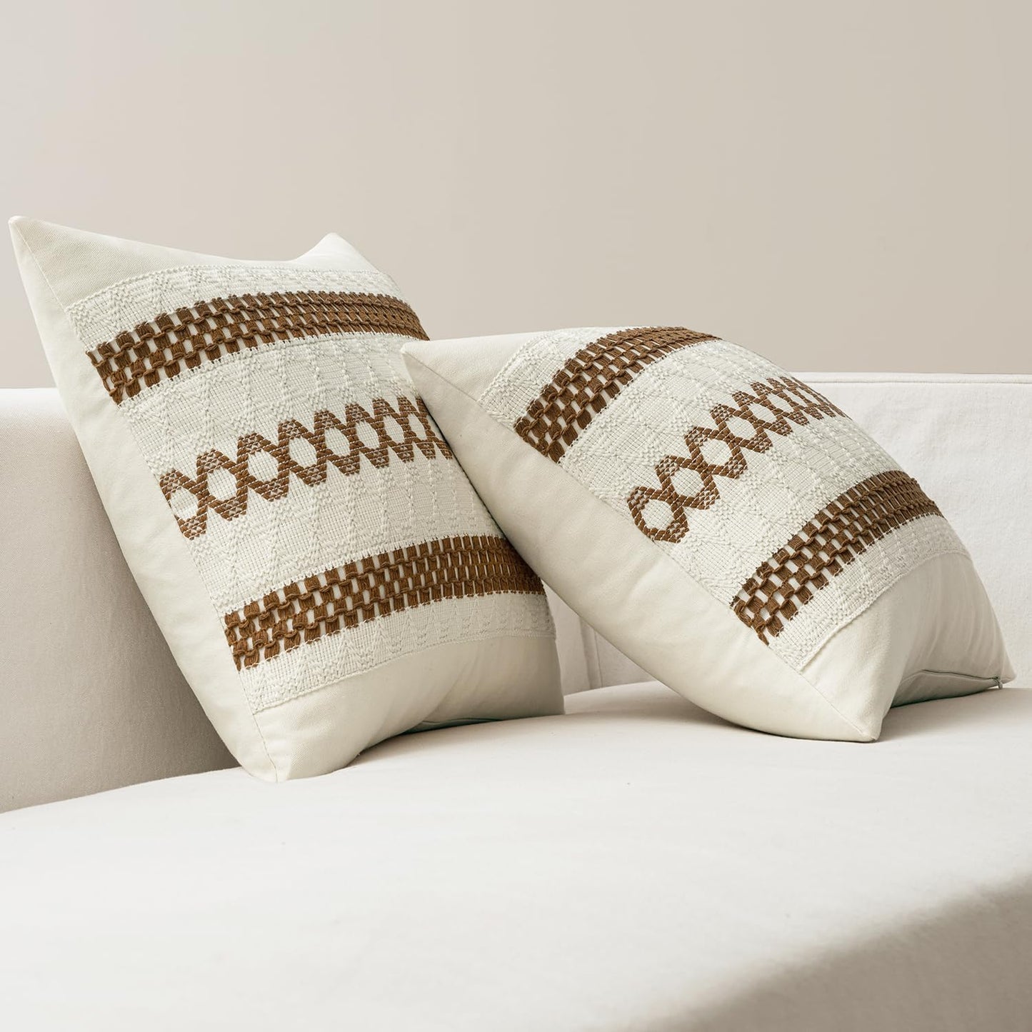 MIULEE Set of 2 Coco Brown Boho Decorative Lumbar Pillow Covers 12x20 Inch Farmhouse Rustic Couch Throw Pillows Modern Cotton Cushion Covers Retro Cute Macrame Woven Home Decor for Bed Sofa Chair