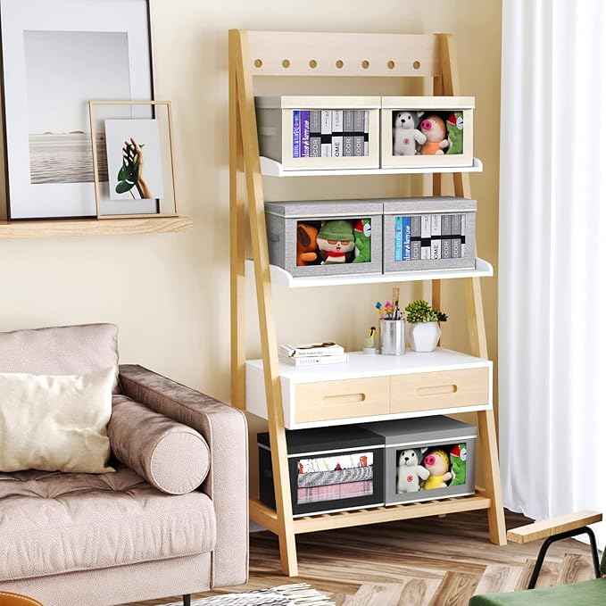 Cube Storage Bins with Lids, Clear Window Storage Baskets for Organizing, Fabric Organizer Bins for Shelves, Closet, Clothes, Towels