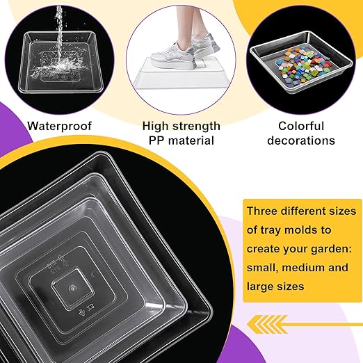 7Pcs Stepping Stone Kit Square Concrete Mold 3 Size DIY Craft Handmade Stepping Stone Garden Markers Kit Include Mosaic Tiles Carving Tools Gloves and Letter Mold