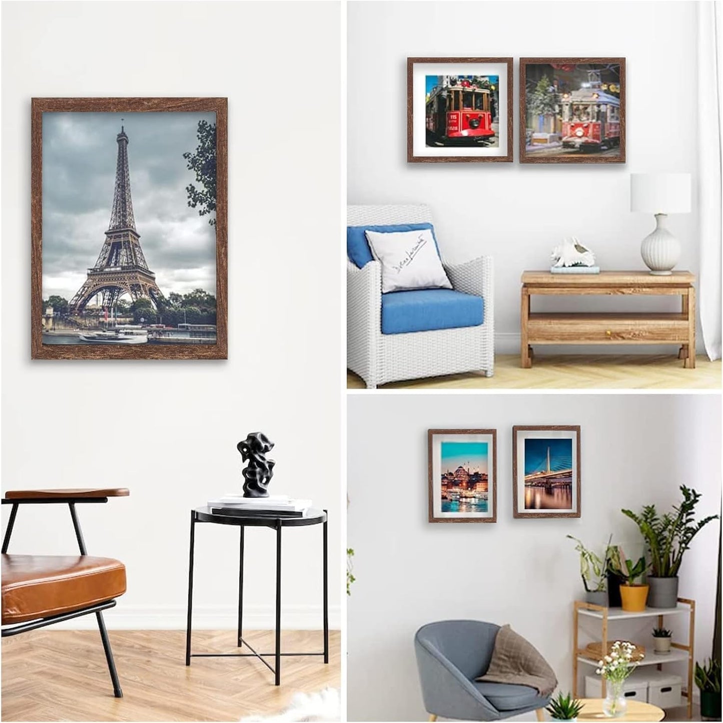 11x14 Picture Frame Set of 6, Display Pictures 8x10 with Mat or 11x14 Without Mat for Wall Mounting,Rustic Brown