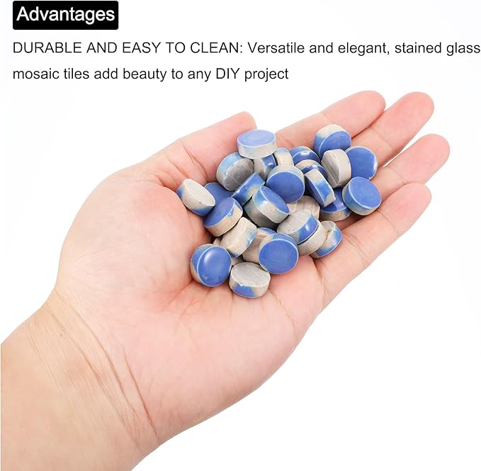 MECCANIXITY 200g Ceramic Mosaic Tiles for Crafts Bulk, Round Blue Ceramic Tiles for Mosaic Kits Garden Stepping Stone Cup Mat