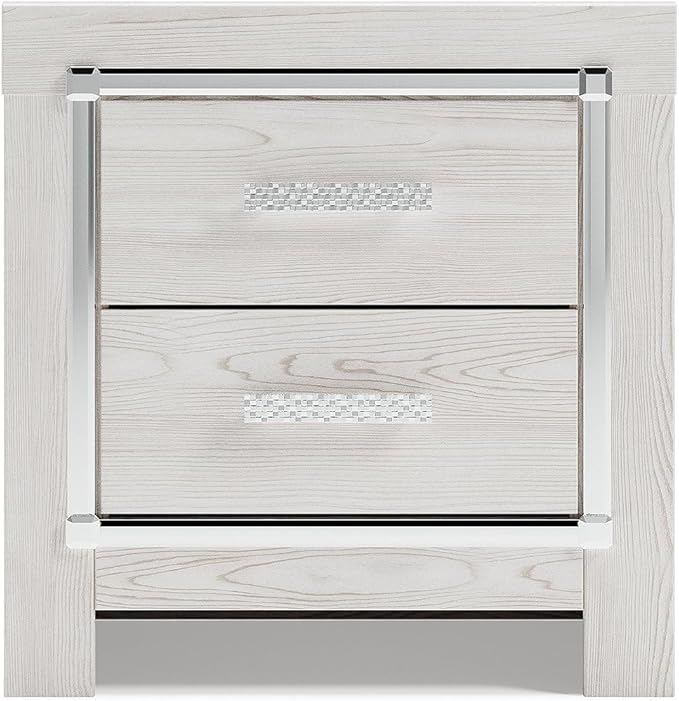 Signature Design by Ashley Altyra Contemporary Nightstand with 2 Storage Drawers, USB and Wireless Charging, Chrome-Tone Handles, Wood, 24.41" High, White