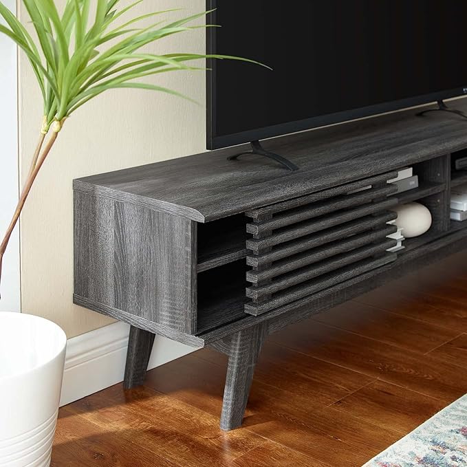 Modway Render Mid-Century Modern Low Profile 70 Inch Media Console TV Stand in Charcoal, 70"