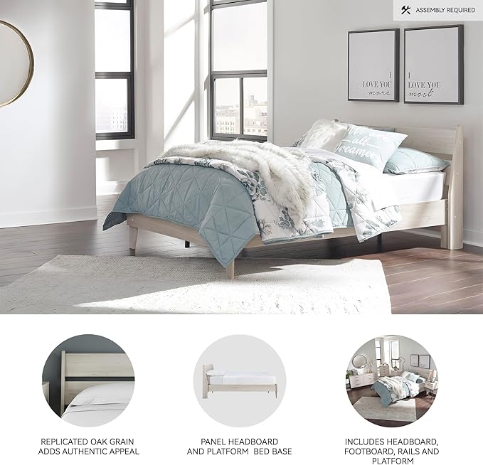 Signature Design by Ashley Socalle Casual Full Panel Platform Bed, Foundation or Box Spring Not Needed, Light Brown