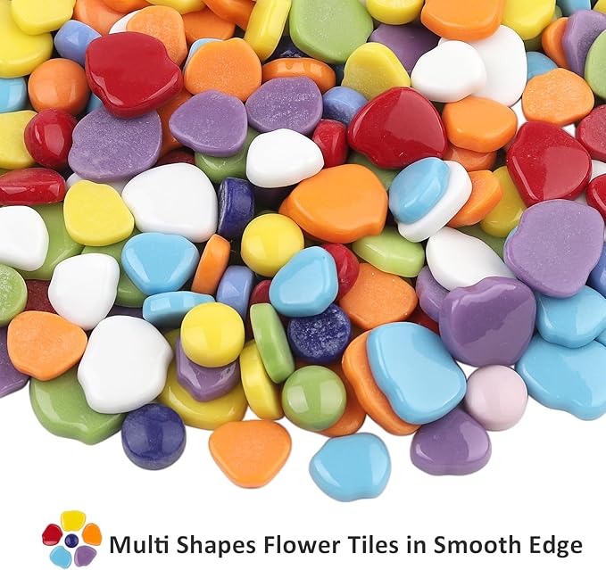Youway Style Petal Mosaic Tiles for Crafts Bulk,1LB Mosaic Tiles Supplies,Flower Glass Tiles for Garden Decoration,DIY Glass Mosaic Crafts