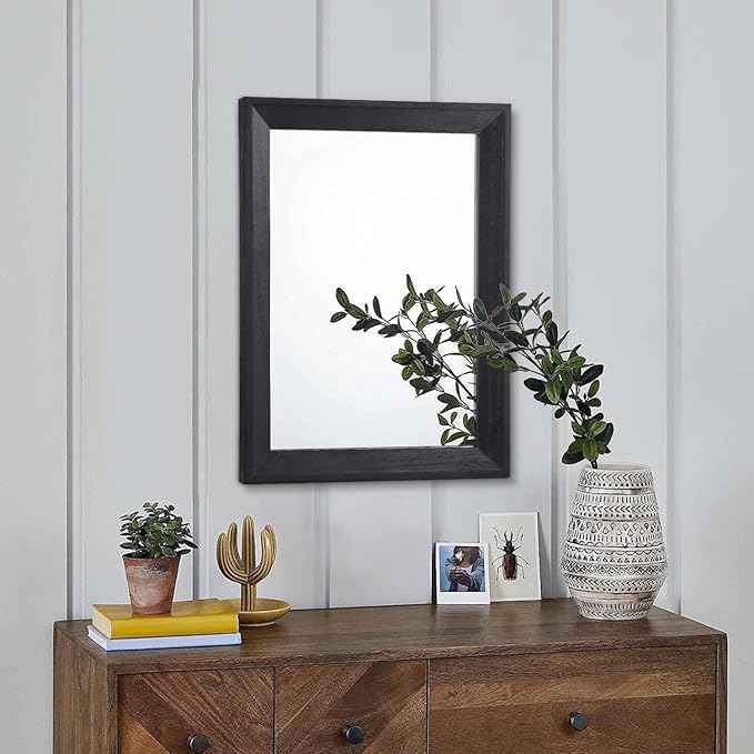 AAZZKANG Wall Mirror Black Rectangle Mirrors for Wall with Wood Framed Decorative for Bedroom Bathroom Living Room Farmhouse Entryway Hanging Small