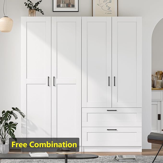 White Tall Kitchen Pantry Cabinet Organizers and Storage with Doors and Drawer and Adjustable Shelves，Wood Large Gabinetes Para Cocina Office Bookshelf for Laundry Room Cabinets (31.5”W*15.7”D*71”H)