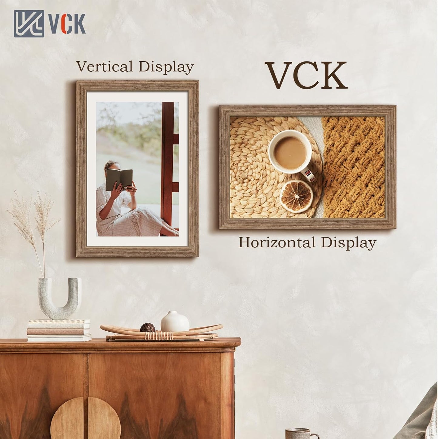 VCK 12x18 Frame 3 Pack - Brown Walnut, Natural Textured Solid Wood Poster Picture Frame, Wall Gallery Frame