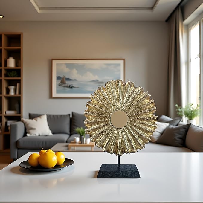 Modern Abstract Round Decorative Sculpture, Dining Living Room Desk Decor,Geometric Home Decor Statues,Shelf Top Decor Aesthetics, Coffee Tables or Office Shelves（Golden）