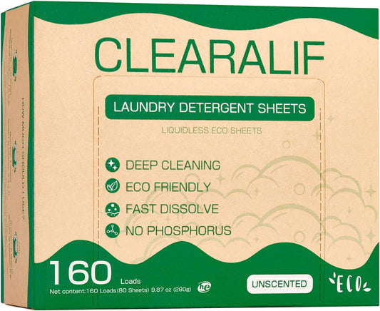 CLEARALIF Laundry Detergent Sheets up to 160 Loads (80sheets), Unscented, Laundry Detergent Strips Eco Friendly & Hypoallergenic - Décor Diaries